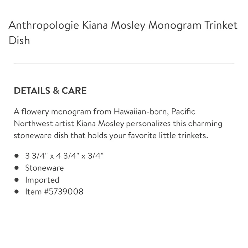 Anthropologie Kiana Mosley Monogram Trinket Dish